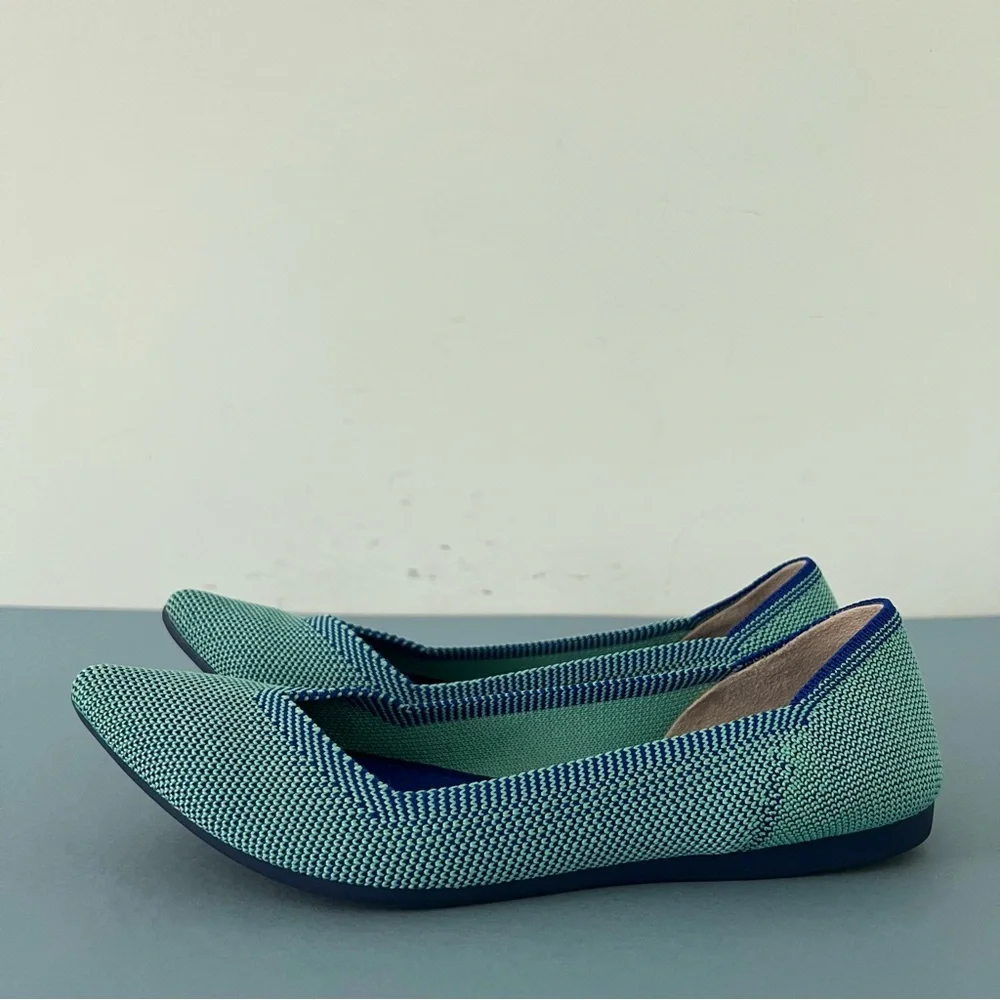 Rothy’s The Point Aquamarine Blue‎ Green Washable Knit Retired Ballet Flats
